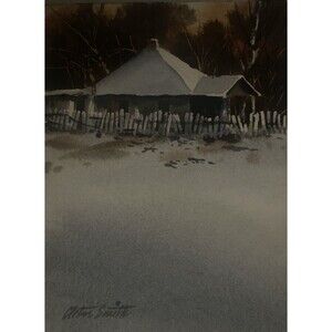 Cletus Smith Painting Water Color 8.5"x6.5" Oklahoma Artist Cottage & Cabin Core